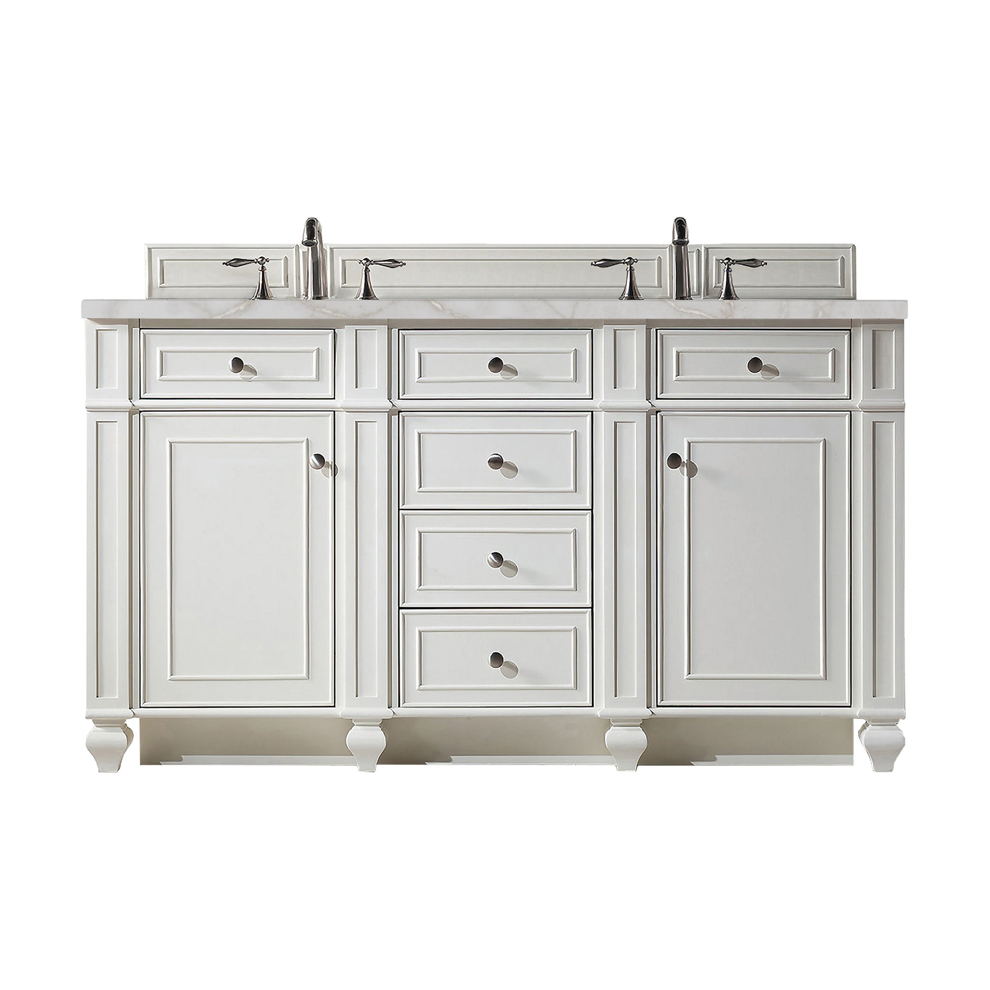 James Martin Vanities Bristol 60" Bright White Double Vanity With 3 cm Victorian Silver Silestone Top and FreePower Wireless Charger