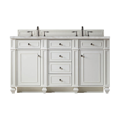 James Martin Vanities Bristol 60" Bright White Double Vanity With 3 cm Victorian Silver Silestone Top and FreePower Wireless Charger