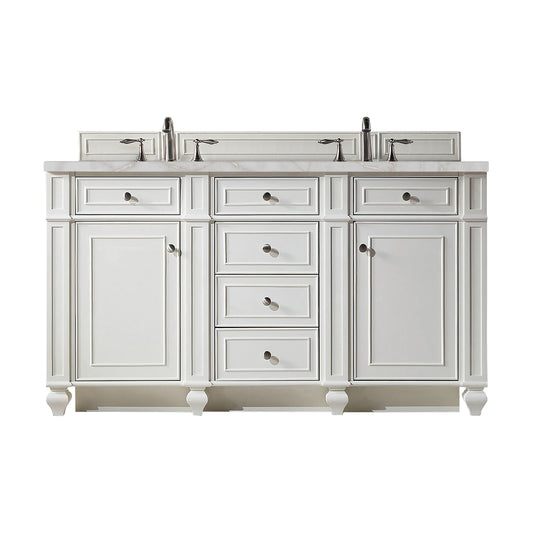 James Martin Vanities Bristol 60" Bright White Double Vanity With 3 cm Victorian Silver Silestone Top and FreePower Wireless Charger