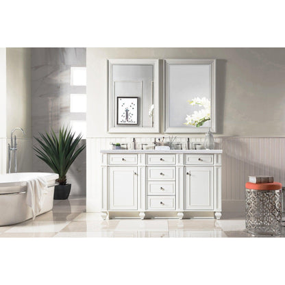 James Martin Vanities Bristol 60" Bright White Double Vanity With 3cm Arctic Fall Solid Surface Top