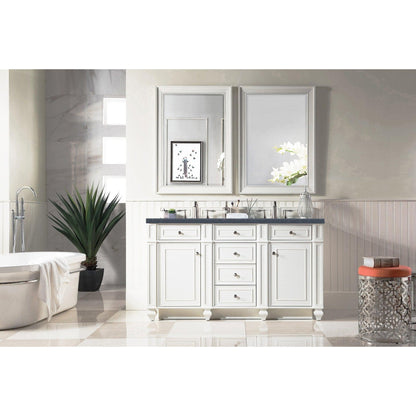 James Martin Vanities Bristol 60" Bright White Double Vanity With 3cm Charcoal Soapstone Quartz Top