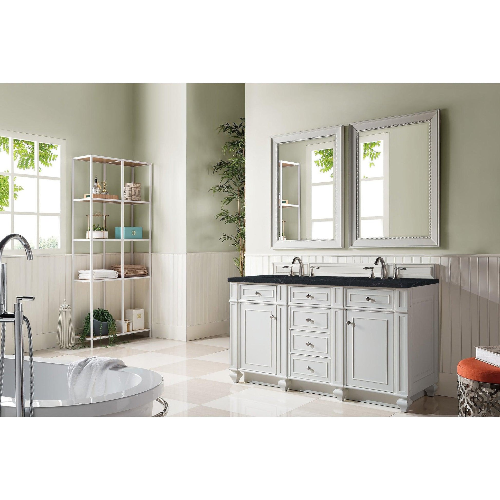 James Martin Vanities Bristol 60" Bright White Double Vanity With 3cm Charcoal Soapstone Quartz Top