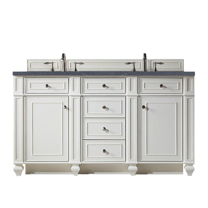 James Martin Vanities Bristol 60" Bright White Double Vanity With 3cm Charcoal Soapstone Quartz Top