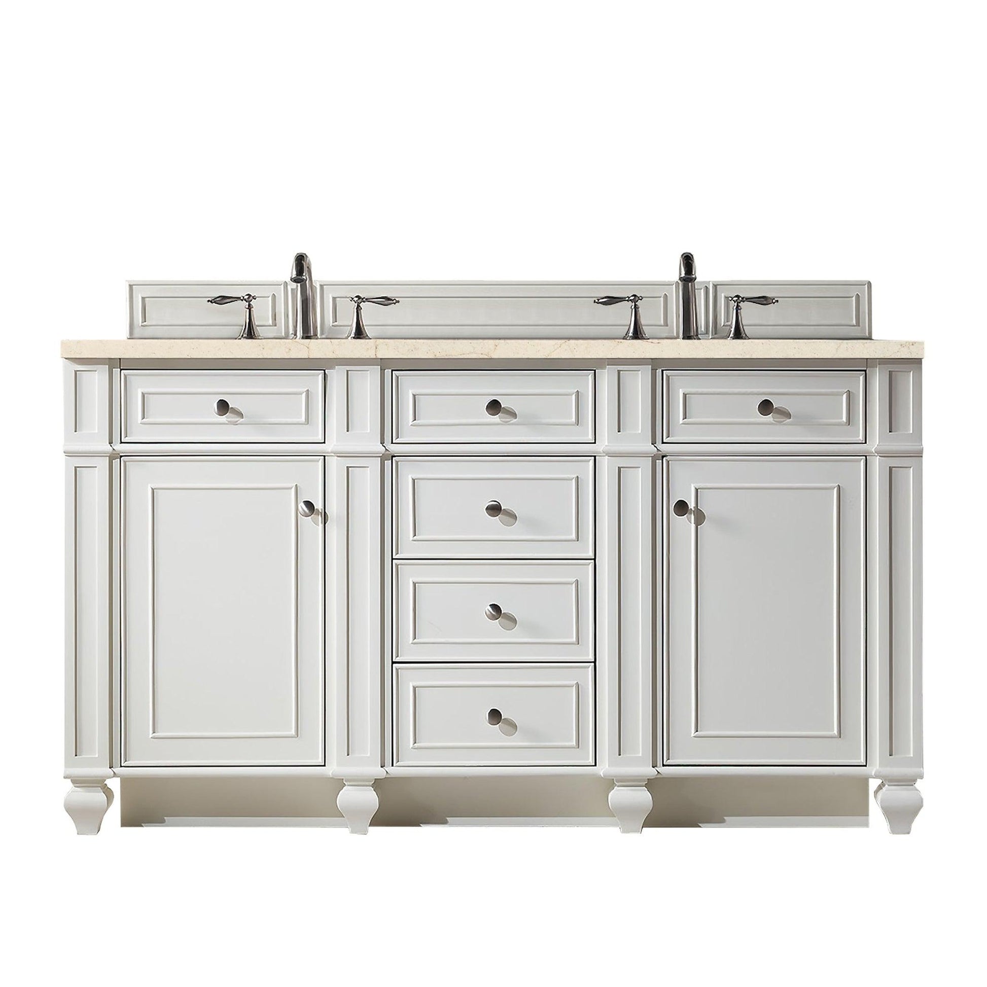 James Martin Vanities Bristol 60" Bright White Double Vanity With 3cm Eternal Marfil Quartz Top