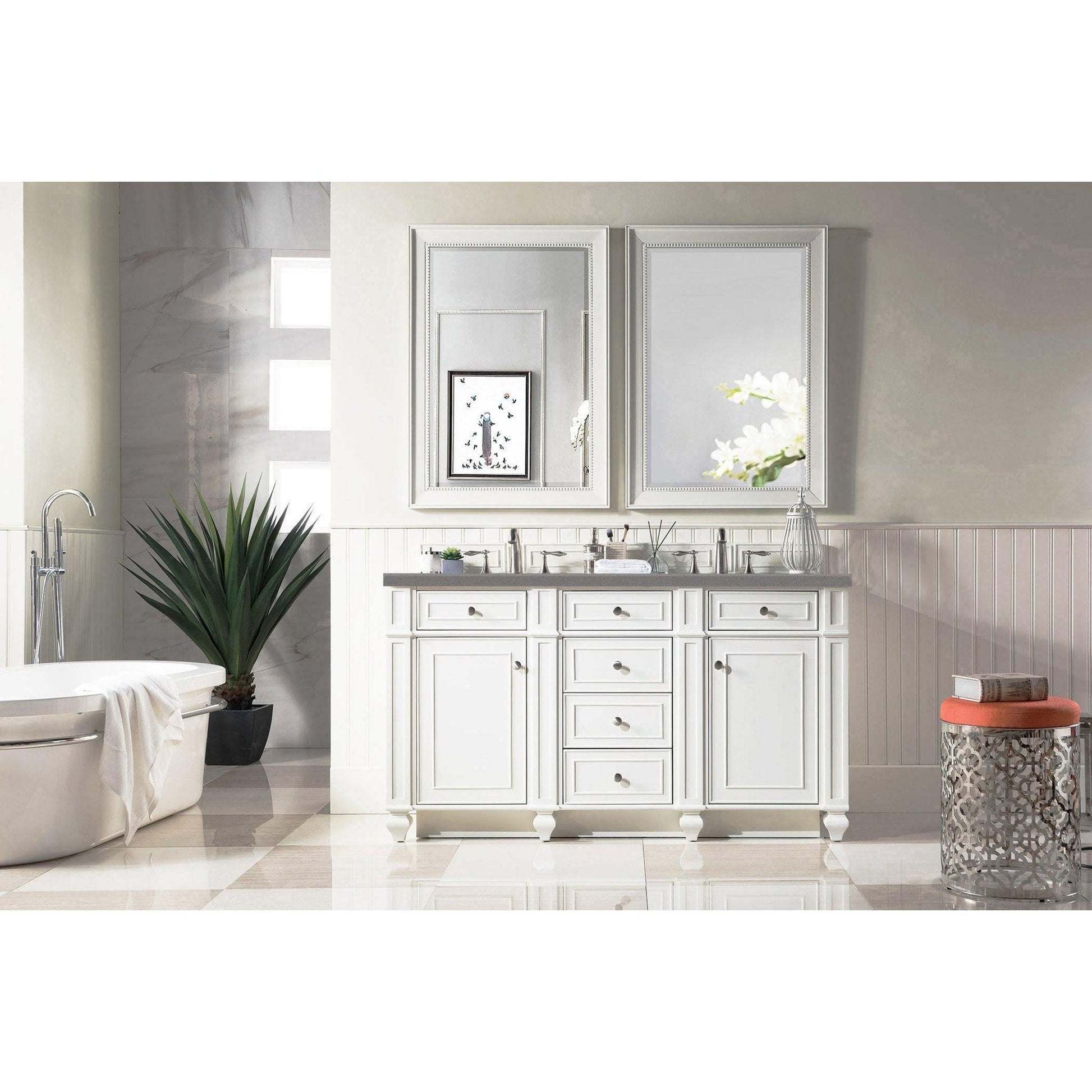 James Martin Vanities Bristol 60" Bright White Double Vanity With 3cm Grey Expo Quartz Top