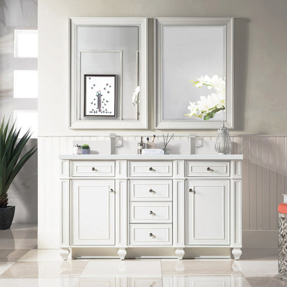 James Martin Vanities Bristol 60" Bright White Double Vanity With Single Hole 3 cm White Zeus Quartz Top & Backsplash