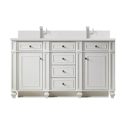 James Martin Vanities Bristol 60" Bright White Double Vanity With Single Hole 3 cm White Zeus Quartz Top & Backsplash