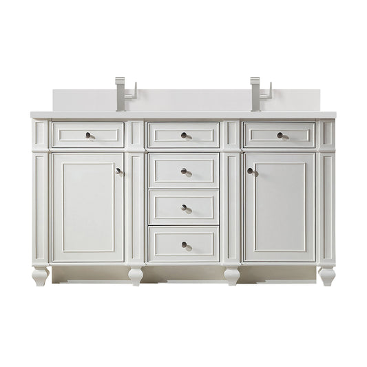 James Martin Vanities Bristol 60" Bright White Double Vanity With Single Hole 3 cm White Zeus Quartz Top & Backsplash