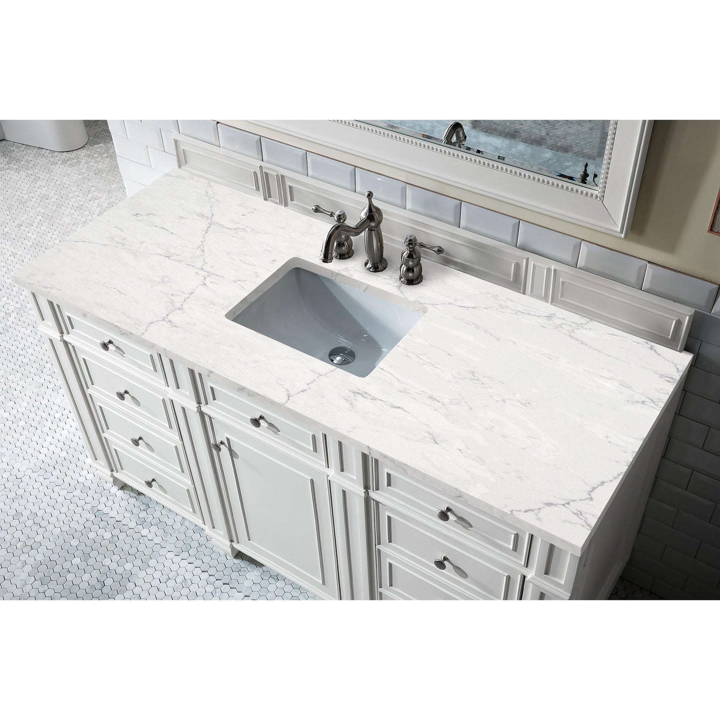 James Martin Vanities Bristol 60" Bright White Single Vanity With 3 cm Eternal Jasmine Pearl Silestone Top and FreePower Wireless Charger