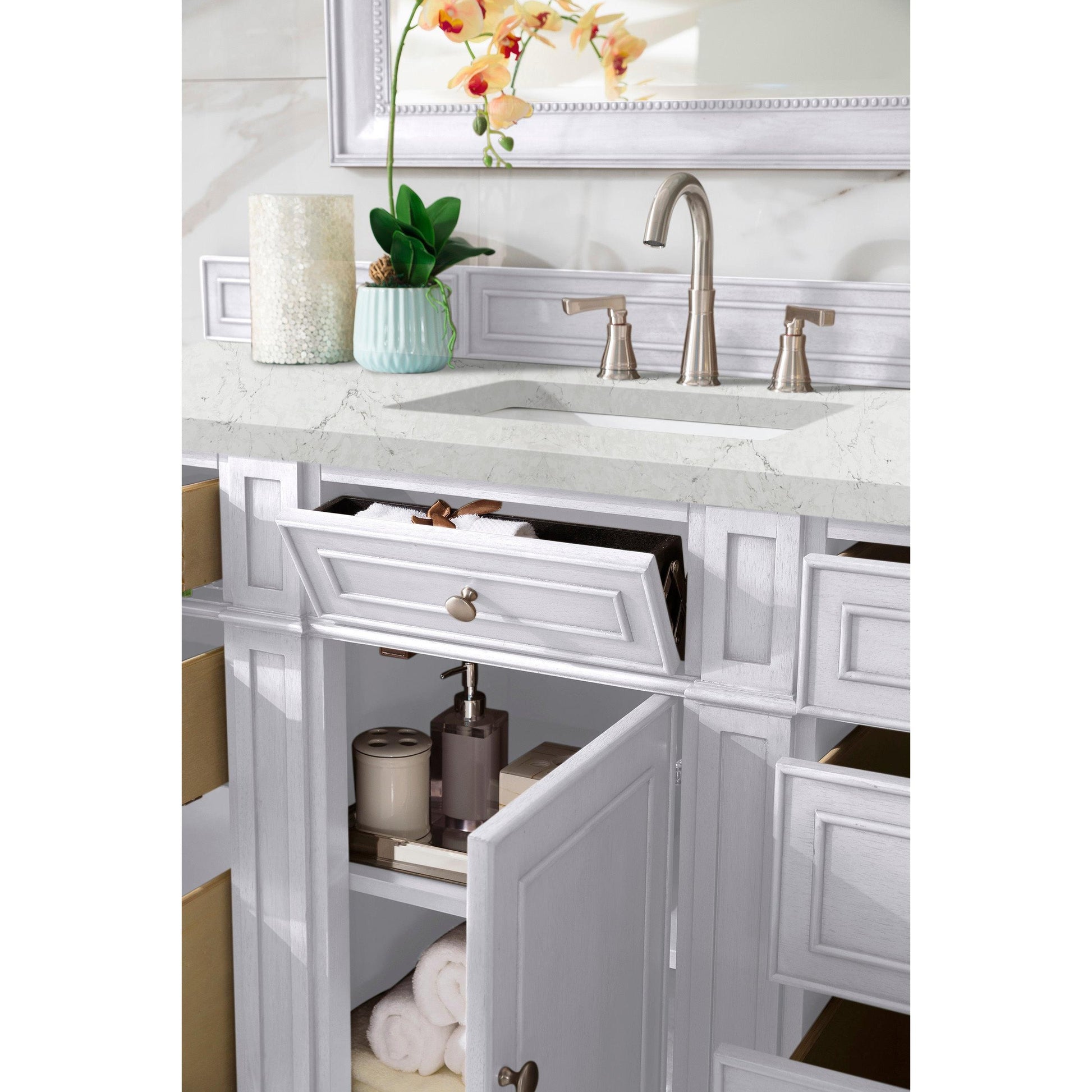James Martin Vanities Bristol 60" Bright White Single Vanity With 3 cm Eternal Jasmine Pearl Silestone Top and FreePower Wireless Charger