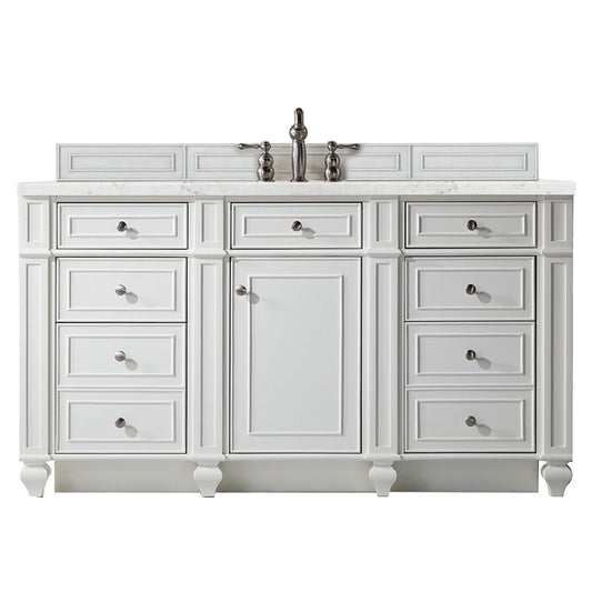 James Martin Vanities Bristol 60" Bright White Single Vanity With 3 cm Eternal Jasmine Pearl Silestone Top and FreePower Wireless Charger