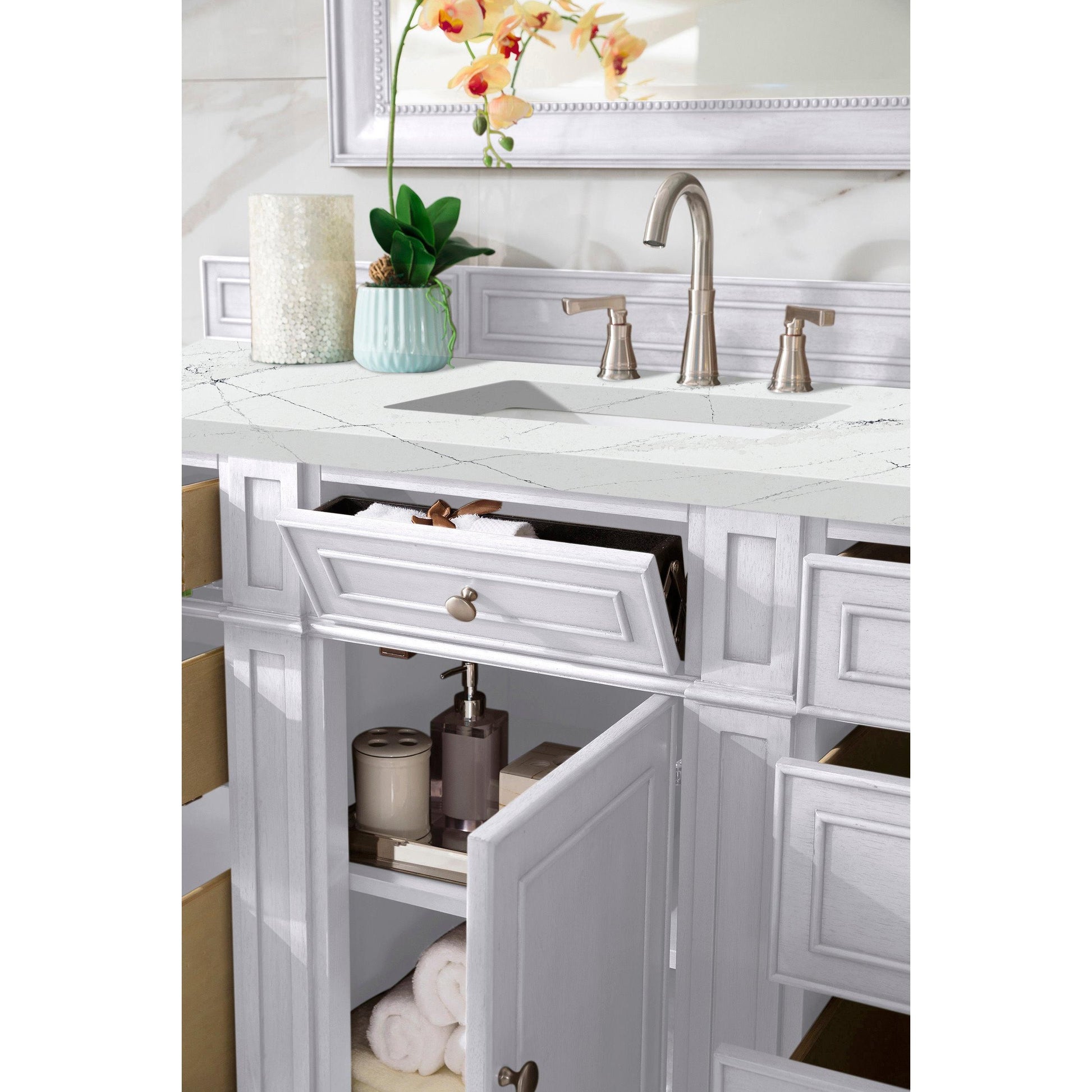 James Martin Vanities Bristol 60" Bright White Single Vanity With 3 cm Ethereal Noctis Silestone Top and FreePower Wireless Charger