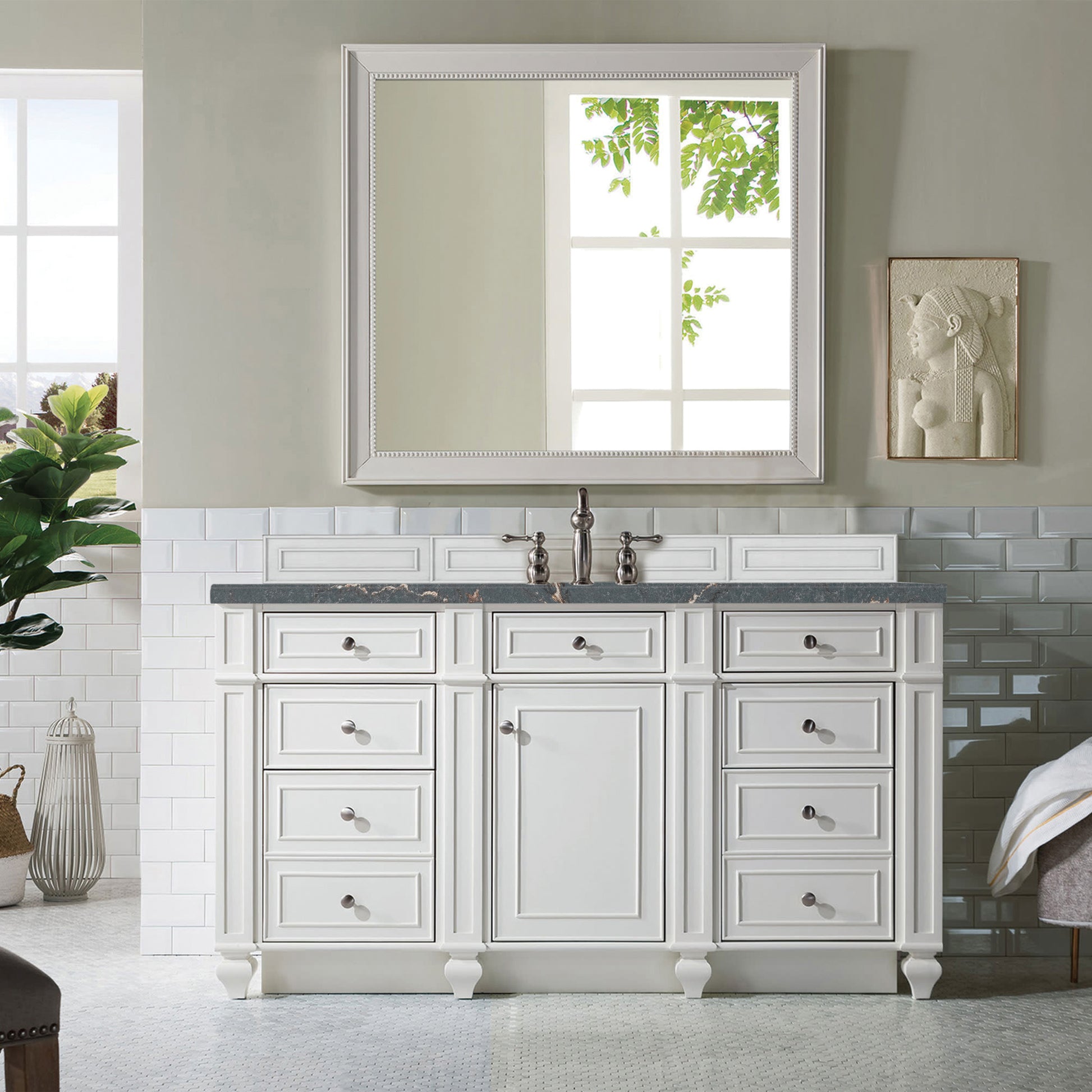 James Martin Vanities Bristol 60" Bright White Single Vanity With 3 cm Parisien Bleu Silestone Top and FreePower Wireless Charger