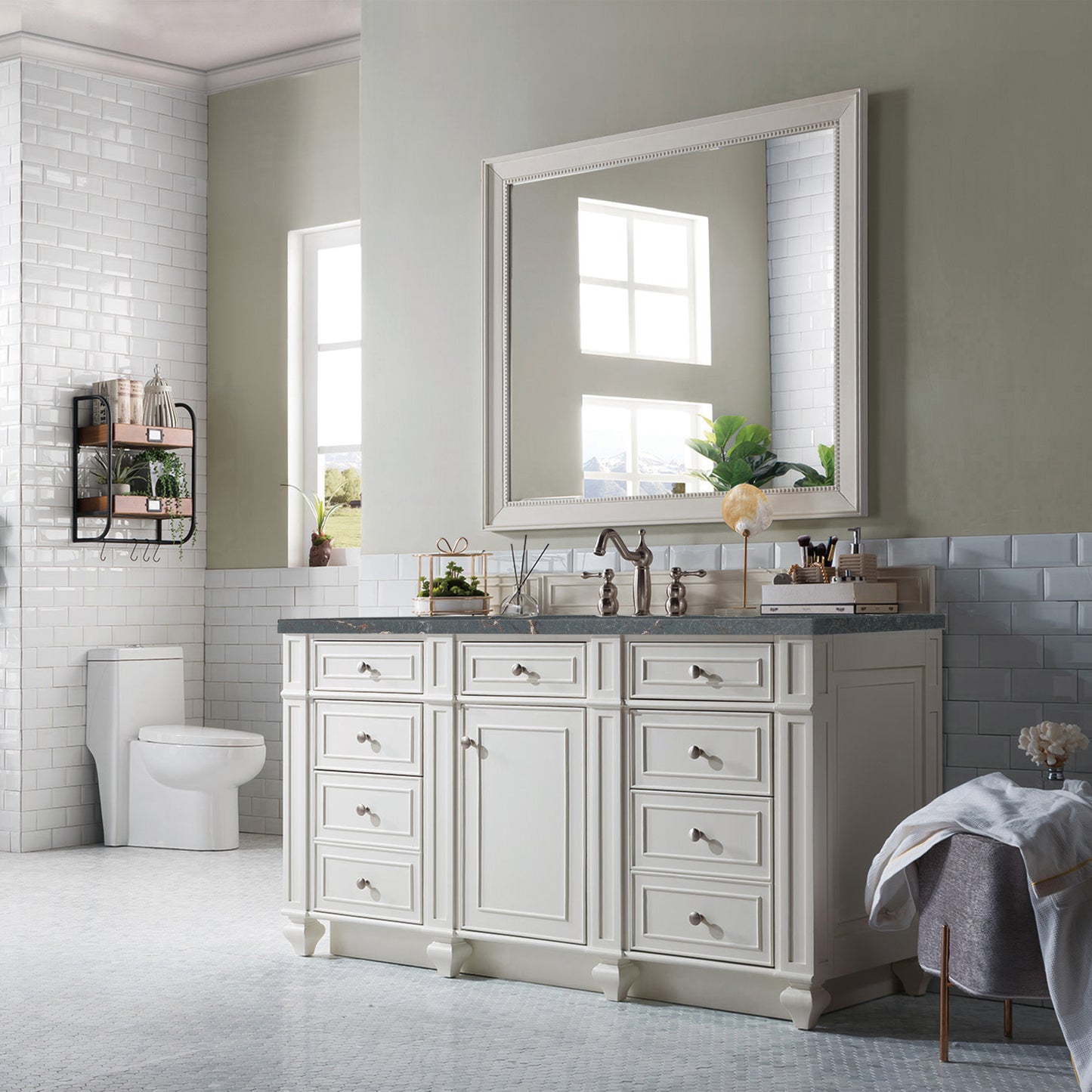 James Martin Vanities Bristol 60" Bright White Single Vanity With 3 cm Parisien Bleu Silestone Top and FreePower Wireless Charger