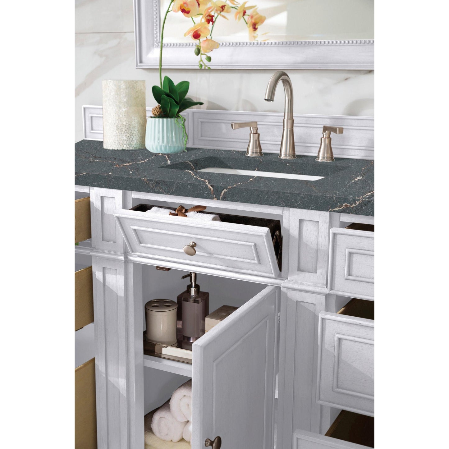 James Martin Vanities Bristol 60" Bright White Single Vanity With 3 cm Parisien Bleu Silestone Top and FreePower Wireless Charger