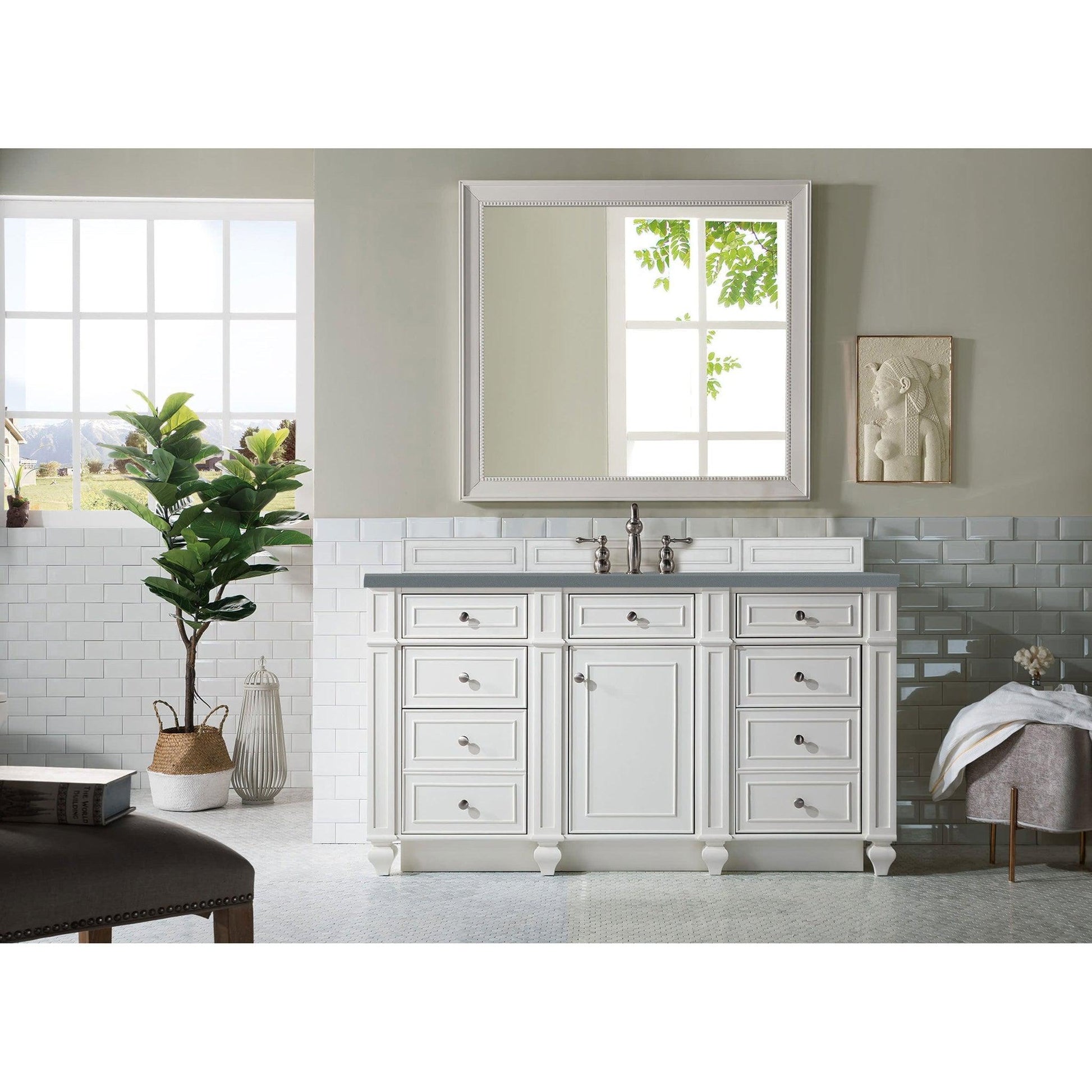 James Martin Vanities Bristol 60" Bright White Single Vanity With 3cm Cala Blue Quartz Top