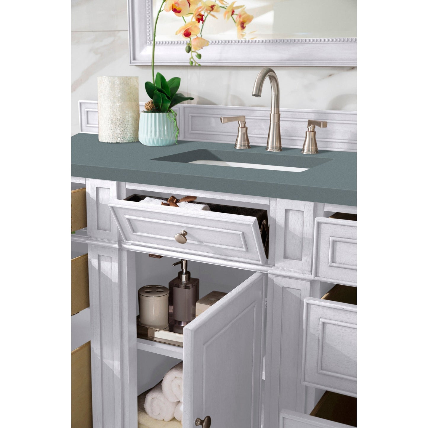 James Martin Vanities Bristol 60" Bright White Single Vanity With 3cm Cala Blue Quartz Top