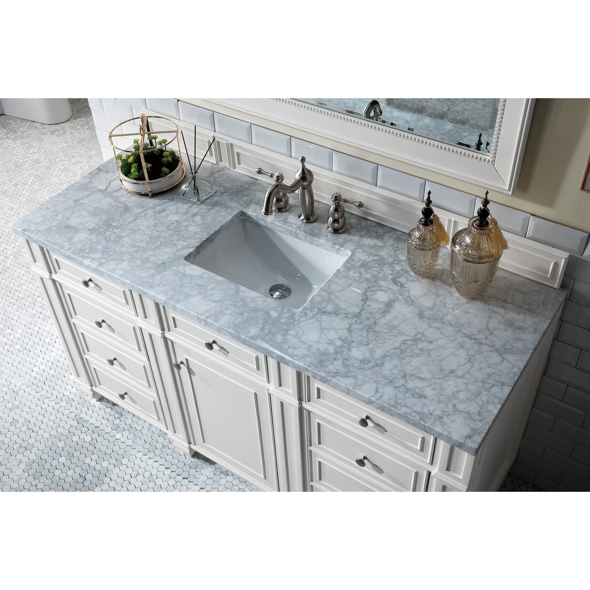 James Martin Vanities Bristol 60" Bright White Single Vanity With 3cm Carrara Marble Top