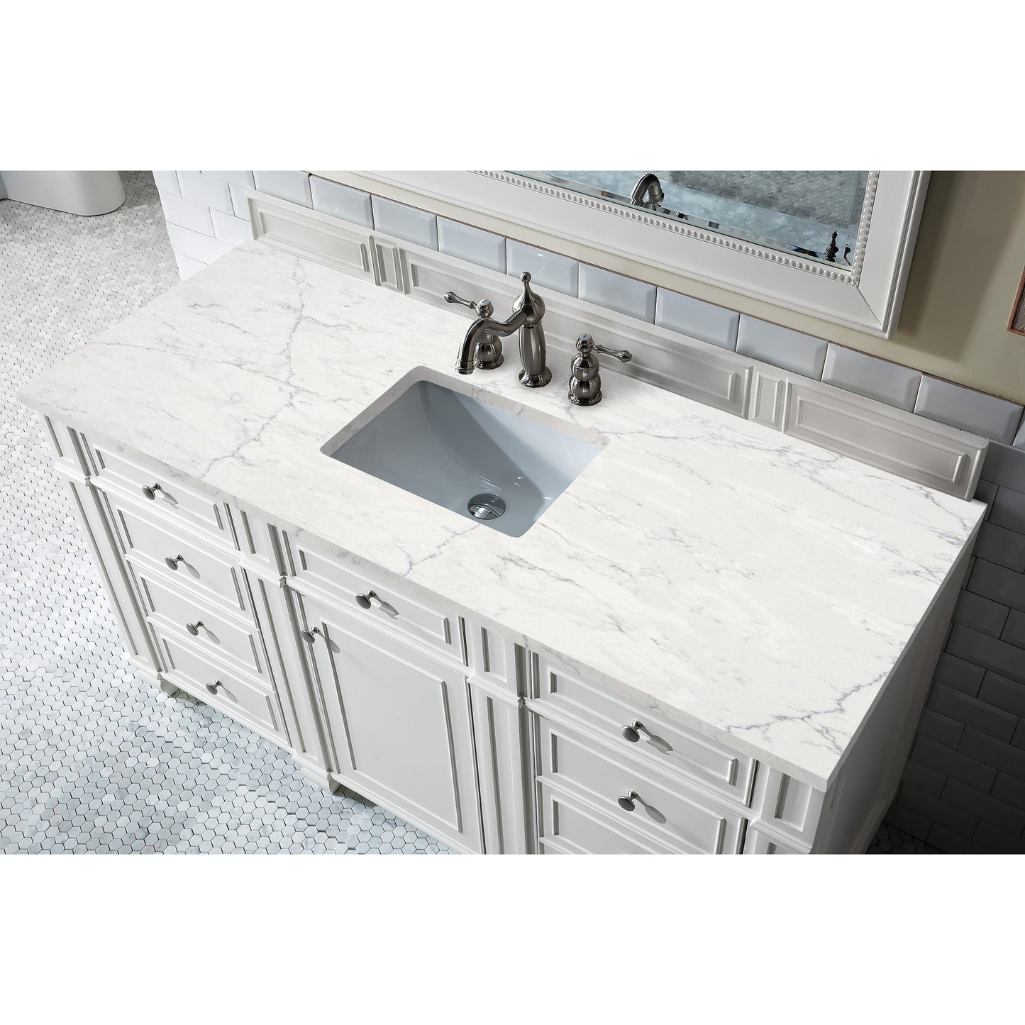 James Martin Vanities Bristol 60" Bright White Single Vanity With 3cm Eternal Jasmine Pearl Quartz Top