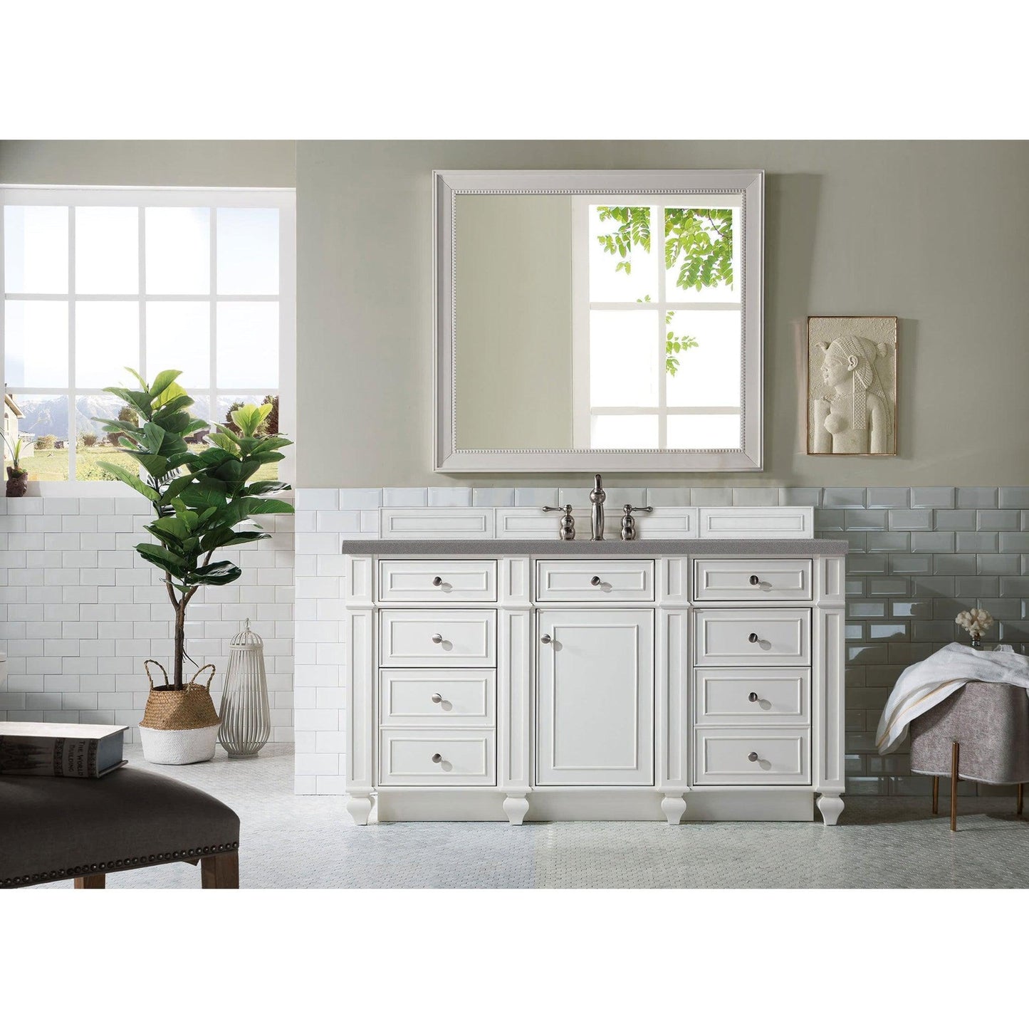 James Martin Vanities Bristol 60" Bright White Single Vanity With 3cm Grey Expo Quartz Top