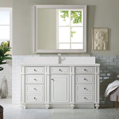 James Martin Vanities Bristol 60" Bright White Single Vanity With Single Hole 3 cm White Zeus Quartz Top & Backsplash