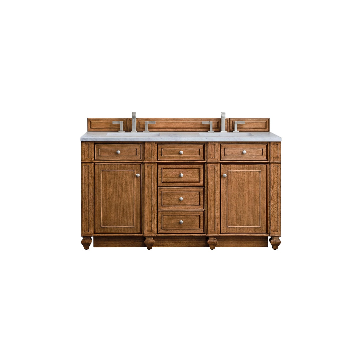 James Martin Vanities Bristol 60" Saddle Brown Double Vanity With 3 cm Eternal Jasmine Pearl Silestone Top and FreePower Wireless Charger