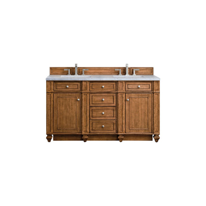 James Martin Vanities Bristol 60" Saddle Brown Double Vanity With 3 cm Eternal Jasmine Pearl Silestone Top and FreePower Wireless Charger