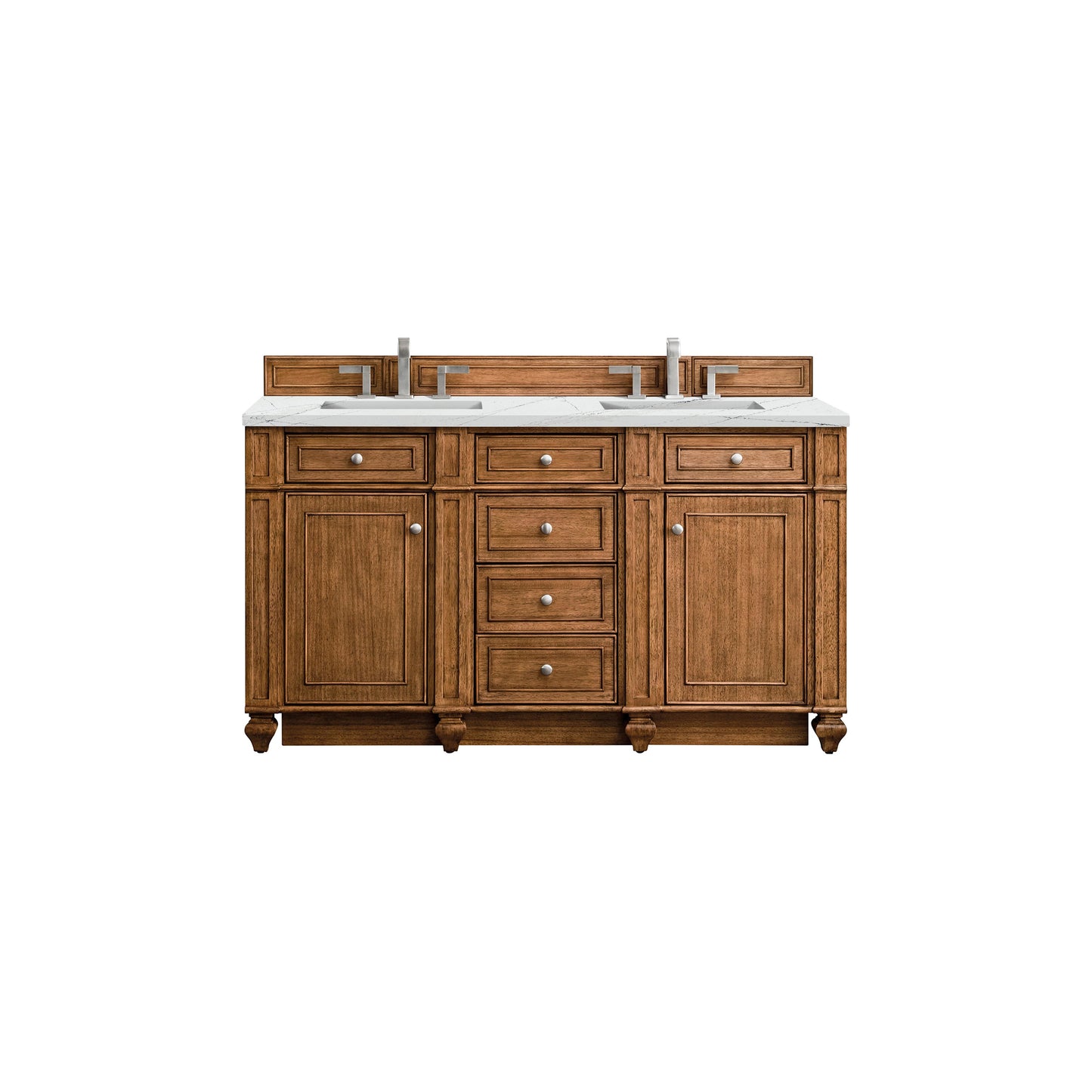 James Martin Vanities Bristol 60" Saddle Brown Double Vanity With 3 cm Ethereal Noctis Silestone Top and FreePower Wireless Charger