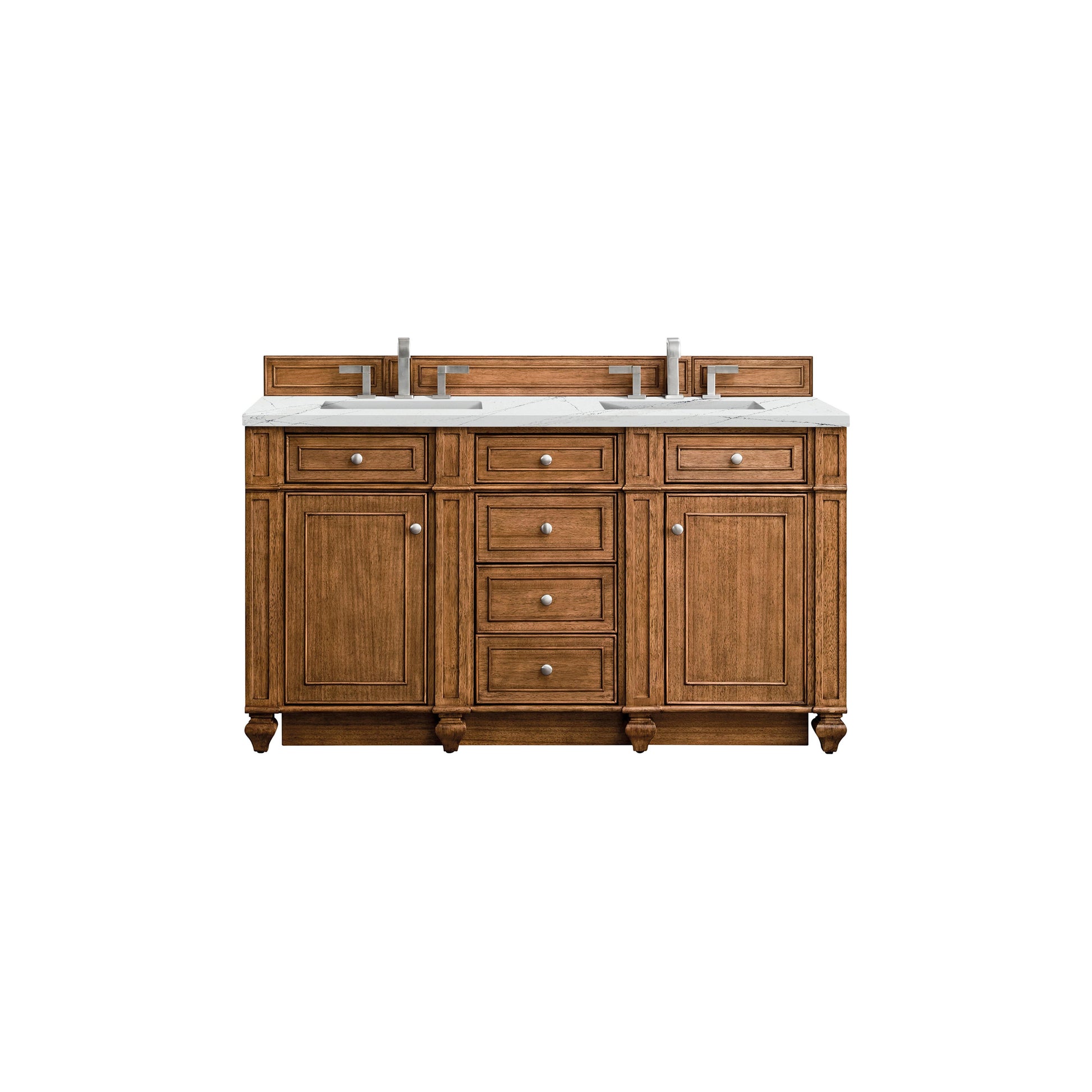 James Martin Vanities Bristol 60" Saddle Brown Double Vanity With 3 cm Ethereal Noctis Silestone Top and FreePower Wireless Charger