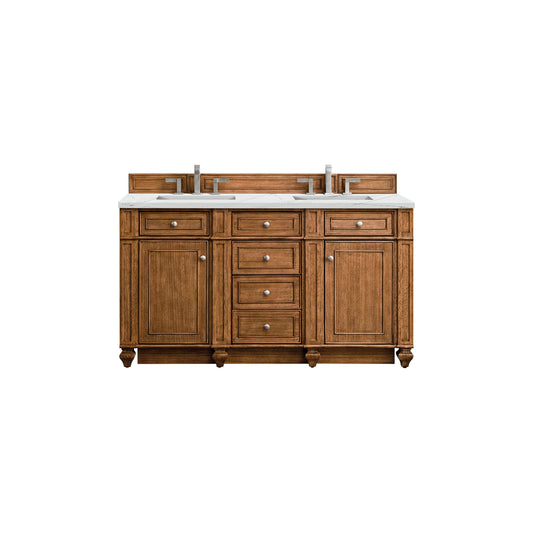 James Martin Vanities Bristol 60" Saddle Brown Double Vanity With 3 cm Ethereal Noctis Silestone Top and FreePower Wireless Charger