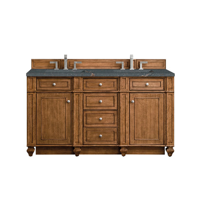 James Martin Vanities Bristol 60" Saddle Brown Double Vanity With 3 cm Parisien Bleu Silestone Top and FreePower Wireless Charger