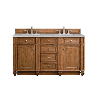 James Martin Vanities Bristol 60" Saddle Brown Double Vanity With 3 cm Victorian Silver Silestone Top and FreePower Wireless Charger