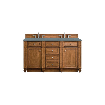 James Martin Vanities Bristol 60" Saddle Brown Double Vanity With 3cm Cala Blue Quartz Top