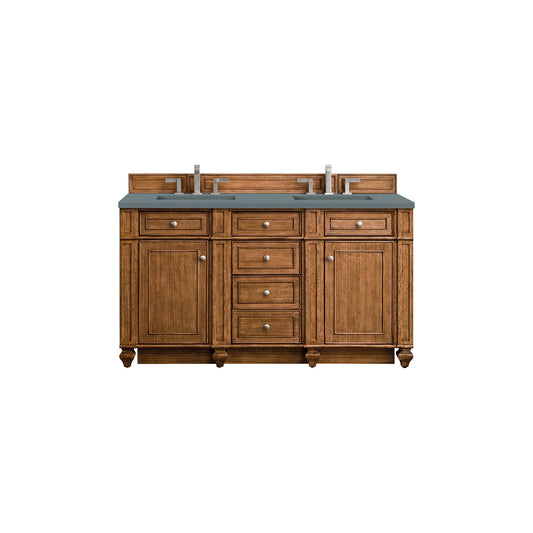 James Martin Vanities Bristol 60" Saddle Brown Double Vanity With 3cm Cala Blue Quartz Top