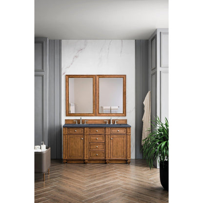 James Martin Vanities Bristol 60" Saddle Brown Double Vanity With 3cm Charcoal Soapstone Quartz Top