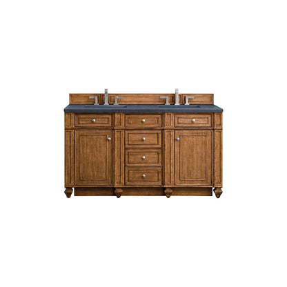 James Martin Vanities Bristol 60" Saddle Brown Double Vanity With 3cm Charcoal Soapstone Quartz Top