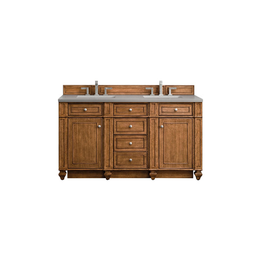 James Martin Vanities Bristol 60" Saddle Brown Double Vanity With 3cm Grey Expo Quartz Top