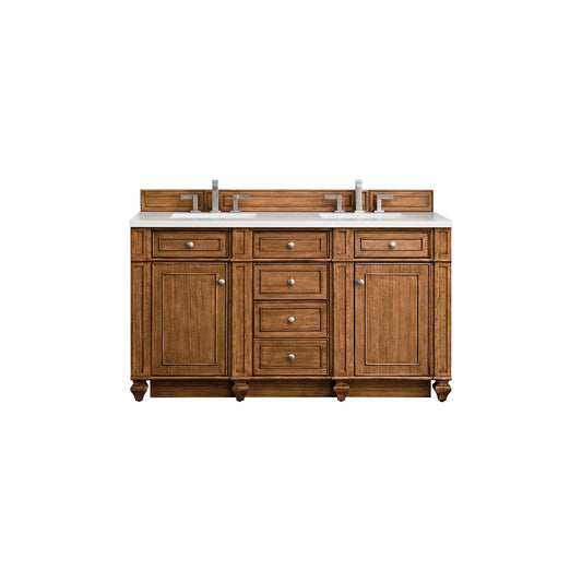 James Martin Vanities Bristol 60" Saddle Brown Double Vanity With 3cm White Zeus Quartz Top