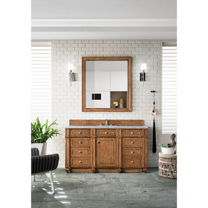 James Martin Vanities Bristol 60" Saddle Brown Single Vanity With 3 cm Eternal Jasmine Pearl Silestone Top and FreePower Wireless Charger