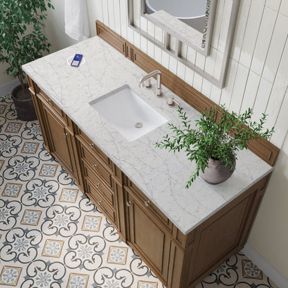 James Martin Vanities Bristol 60" Saddle Brown Single Vanity With 3 cm Eternal Jasmine Pearl Silestone Top and FreePower Wireless Charger