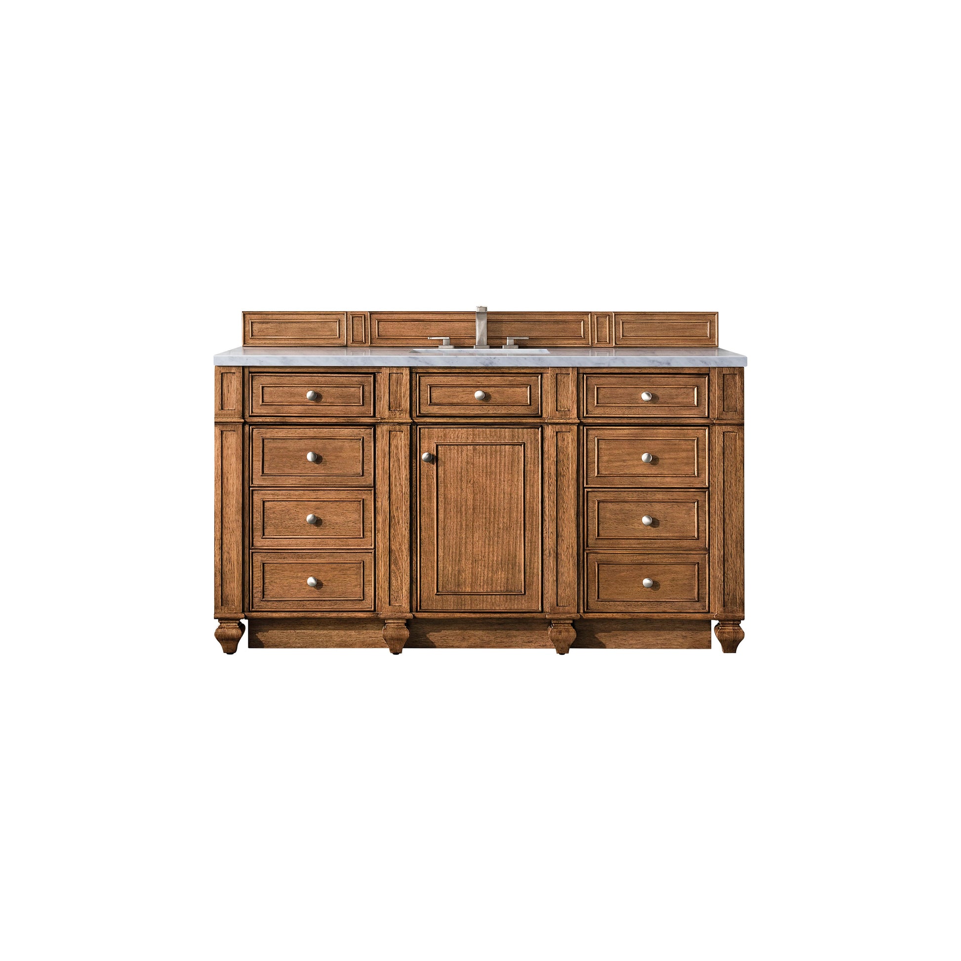 James Martin Vanities Bristol 60" Saddle Brown Single Vanity With 3 cm Eternal Jasmine Pearl Silestone Top and FreePower Wireless Charger