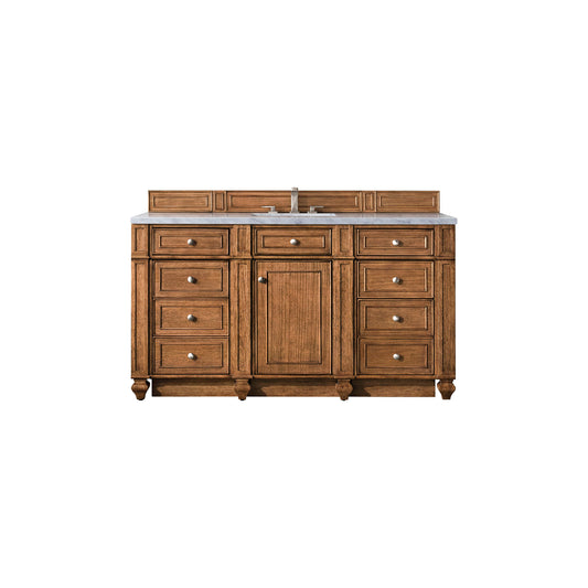 James Martin Vanities Bristol 60" Saddle Brown Single Vanity With 3 cm Eternal Jasmine Pearl Silestone Top and FreePower Wireless Charger