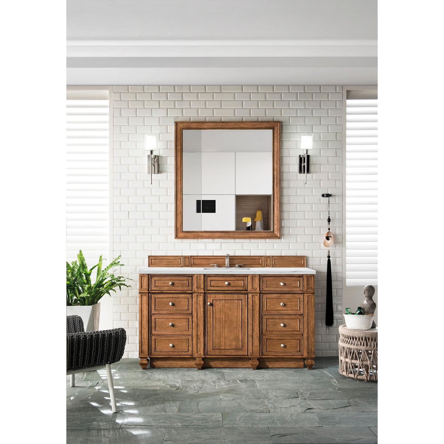 James Martin Vanities Bristol 60" Saddle Brown Single Vanity With 3 cm Ethereal Noctis Silestone Top and FreePower Wireless Charger