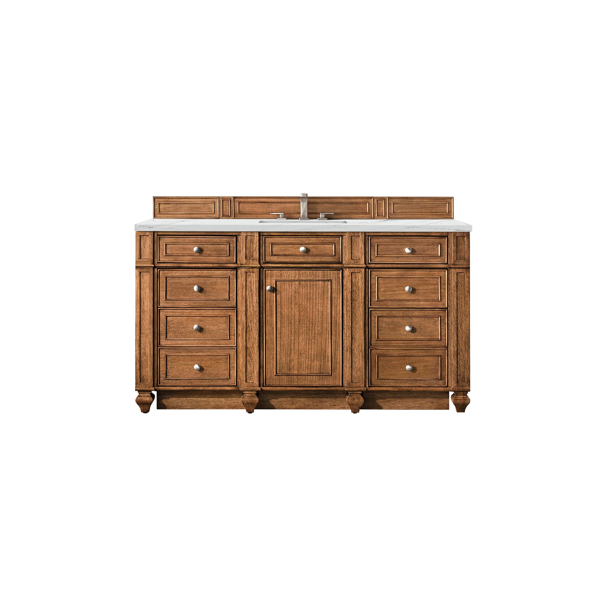 James Martin Vanities Bristol 60" Saddle Brown Single Vanity With 3 cm Ethereal Noctis Silestone Top and FreePower Wireless Charger