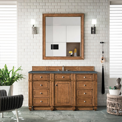 James Martin Vanities Bristol 60" Saddle Brown Single Vanity With 3 cm Parisien Bleu Silestone Top and FreePower Wireless Charger