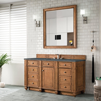 James Martin Vanities Bristol 60" Saddle Brown Single Vanity With 3 cm Parisien Bleu Silestone Top and FreePower Wireless Charger