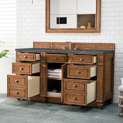 James Martin Vanities Bristol 60" Saddle Brown Single Vanity With 3 cm Parisien Bleu Silestone Top and FreePower Wireless Charger