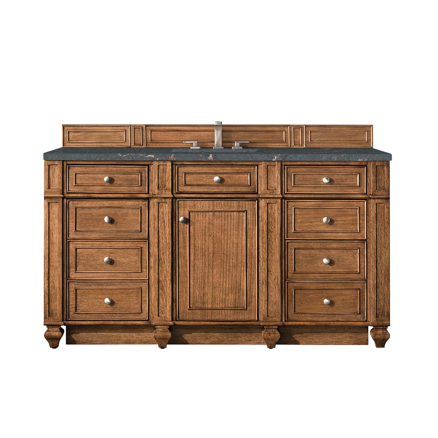 James Martin Vanities Bristol 60" Saddle Brown Single Vanity With 3 cm Parisien Bleu Silestone Top and FreePower Wireless Charger
