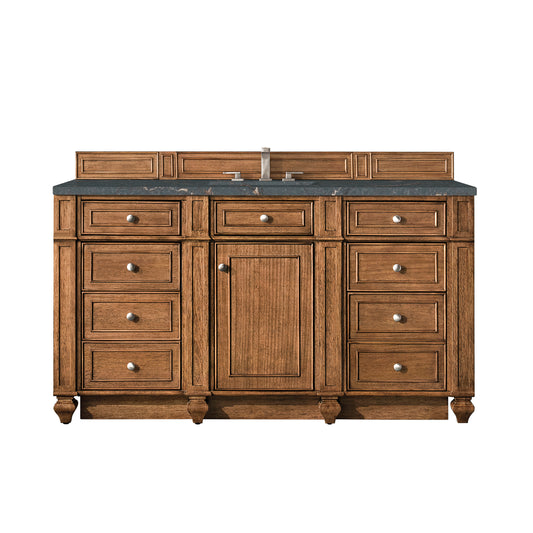 James Martin Vanities Bristol 60" Saddle Brown Single Vanity With 3 cm Parisien Bleu Silestone Top and FreePower Wireless Charger