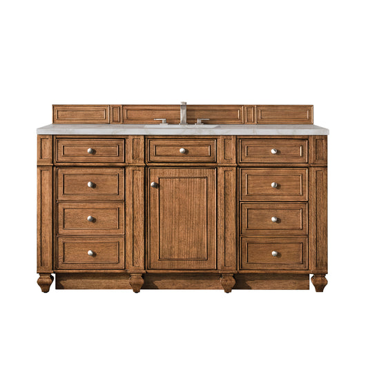 James Martin Vanities Bristol 60" Saddle Brown Single Vanity With 3 cm Victorian Silver Silestone Top and FreePower Wireless Charger